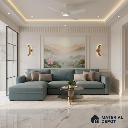 Marble Floor Large Format Tile TL 10080 Ziliona Rice 6 ft x 4 ft Glossy Finish Vitrified Colorbody Tile - 15 mm | Suitable for Living Room, Bedroom & Bathroom | Adhesive and Spacers Must be Used During Installation