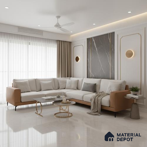 Marble Floor Large Format Tile TL 10082 Adrim Ice 6 ft x 4 ft Glossy Finish Vitrified Colorbody Tile - 15 mm | Suitable for Living Room, Bedroom & Bathroom | Adhesive and Spacers Must be Used During Installation