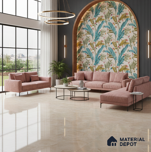 Marble Floor Large Format Tile TL 10087 Amity Beige 6 ft x 4 ft Glossy Finish Vitrified Colorbody Tile - 15 mm | Suitable for Living Room, Bedroom & Bathroom | Adhesive and Spacers Must be Used During Installation