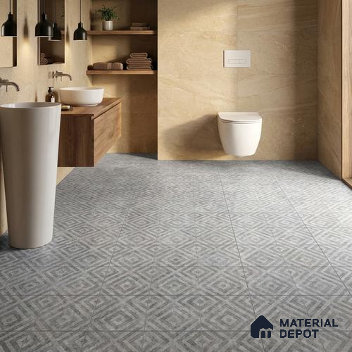 Patterned Floor Tile TL 10091 D Modulo Gris Decor 8 x 8 inch Matte Finish Vitrified Anti Skid Tile - 12 mm | 4 Random Design | Suitable For Balcony, Patio, Outdoor | Please Expect a Slight Variation of Pattern