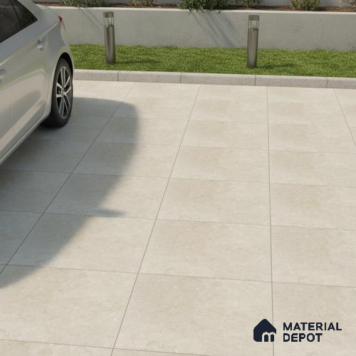 Stone Floor Tile TL 10094 Modulo Beige | 16 x 16 inch - 12 mm thick | Vitrified Anti Skid Matte Finish Heavy Duty Parking Tile | Ideal For Outdoor, High Traffic Areas, Terrace | Pattern Alignment May Vary | 2-3 mm Spacer is Mandatory