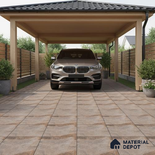 Stone Floor Tile TL 10097 Season Stone | 16 x 16 inch - 12 mm thick | Vitrified Anti Skid Matte Finish Heavy Duty Parking Tile | Ideal For Outdoor, High Traffic Areas, Terrace | Pattern Alignment May Vary | 2-3 mm Spacer is Mandatory