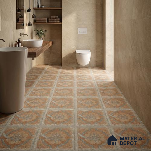 Stone Floor Tile TL 10102 D Modulo Grey Decor 10 x 10 inch Matte Finish Vitrified Anti Skid Tile - 12 mm | 8 Random Design | Suitable For Balcony, Patio, Outdoor