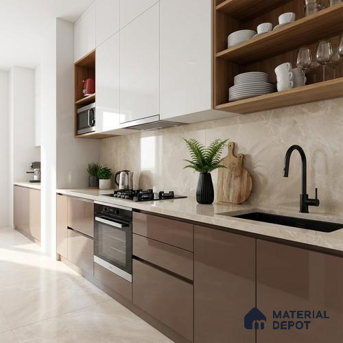 Marble Floor & Wall Tile TL 10130 Emperador Crema 4 ft x 2 ft Glossy Finish Vitrified Tile - 9 mm | 3 Random Design | Suitable for Living Room, Bedroom, Bathroom