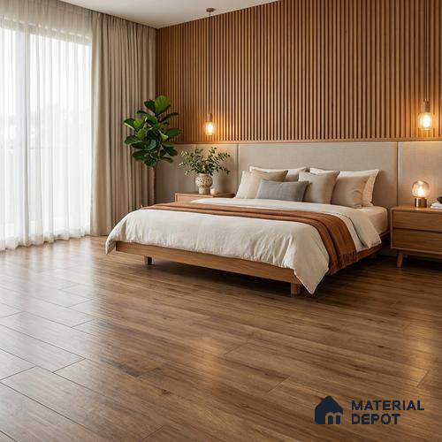 Wood Floor Tile TL 10131 Kiel Brown 1200x195 mm Matte Finish Vitrified Tile - 9 mm | | Suitable For Living Room, Bedroom, Dining Area | 2-3 mm Spacer is Mandatory