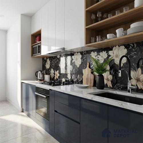 Floral Wall Tile TL 10149 | Super High Gloss Finish Vitrified Tile - 9 mm | Suitable For Kitchen, Bathroom, Bedroom & Office