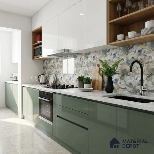 Floral Wall Tile TL 10150 Mural Art Verde 4 ft x 2 ft Vitrified Glossy Finish Tile - 9 mm | Suitable For Kitchen, Bathroom Walls and Backsplashes