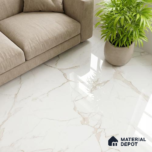 Floor & Wall Tile TL 10170 Alcora Bianco 4 ft x 2 ft PGVT Vitrified Glossy Finish - 9 mm Suitable For Living Room, Bedroom, Bathroom, Kitchen
