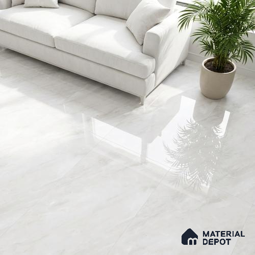 Marble Floor & Wall Tile TL 10173 Atlas Bianco Endless 4 ft x 2 ft Glossy Finish Vitrified Tile - 9 mm | Suitable For living Room, Bedroom, Bathroom