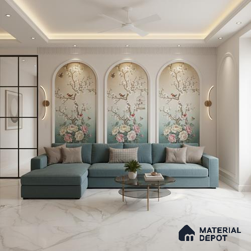 Marble Floor & Wall Tile TL 10178 SGH Micheal Satvario Pearl 6 ft x 4 ft Matte Finish Vitrified Tile - 9 mm | Suitable For living Room, Bedroom, Bathroom | Adhesive and Spacers Must be Used During Installation