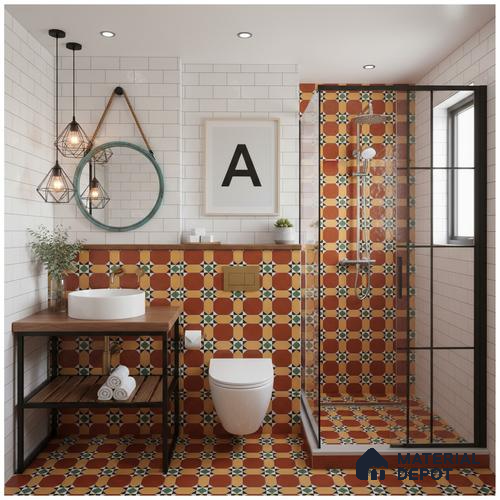 Athangudi Carpet Floor & Wall Tile TL 10185 C Center 1 ft x 1 ft - Vitrified Matte Finish -10 mm | Suitable for Living Room, Bedroom, Kitchen | Please Expect a Slight Variation of Pattern