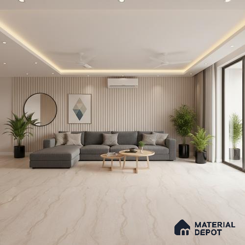 Marble Floor & Wall Large Format Tile TL 10187 Parador Beige 6 ft x 4 ft Satin Finish Vitrified Tile - 9 mm | Suitable for Living Room, Bedroom & Bathroom | Adhesive and Spacers Must be Used During Installation