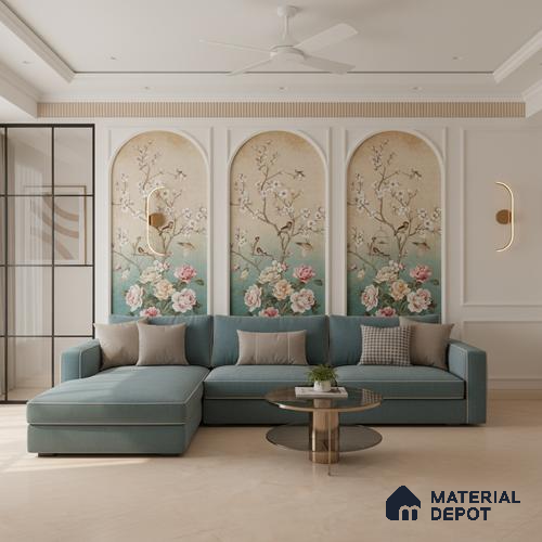 Marble Floor & Wall Large Format Tile TL 10190 Omani Beige 6 ft x 4 ft Satin Finish Vitrified Tile - 9 mm | Suitable for Living Room, Bedroom & Bathroom | Adhesive and Spacers Must be Used During Installation
