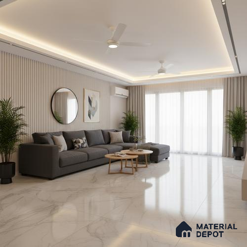 Marble Floor & Wall Tile TL 10198 SGH Turkish Crema 6 ft x 4 ft Glossy Finish Vitrified Tile - 9 mm | Suitable For living Room, Bedroom, Bathroom | Adhesive and Spacers Must be Used During Installation