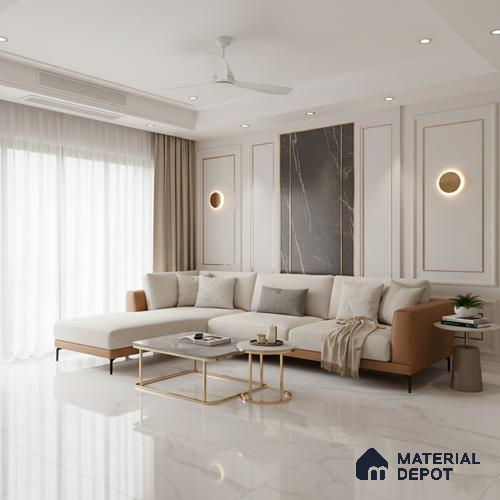 Large Format Marble Floor Tile TL 10202 B Angel White Glossy Finish Vitrified Tile - 15 mm | Suitable for Living Room, Bedroom, Office | Adhesive and Spacers Must be Used During Installation