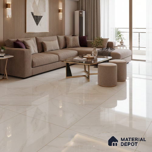 Large Format Marble Floor & Wall Tile TL 10204 Iceland Bianco Glossy Finish Vitrified Tile - 9 mm | Suitable for Kitchen, Bathroom, Bedroom & Office | Adhesive and Spacers Must be Used During Installation