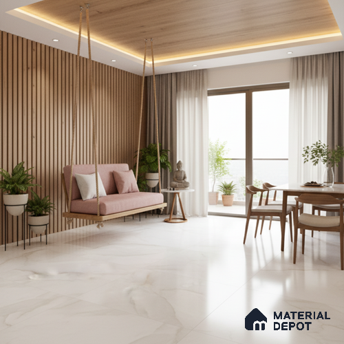 TL 10205 Marble Look Floor & Wall Tile Pacific Onyx White 6 ft x 4 ft Glossy Finish Vitrified Tile - 9 mm | Adhesive and Spacers Must be Used During Installation