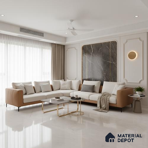 Large Format Marble Floor & Wall Tile TL 10206 Rover Bianco Glossy Finish Vitrified Tile - 9 mm | Suitable for Kitchen, Bathroom, Bedroom & Office | Adhesive and Spacers Must be Used During Installation