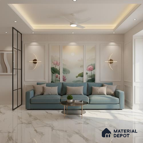 Marble Floor & Wall Large Format Tile TL 10207 Satuario Ray 6 ft x 4 ft Glossy Finish Vitrified Tile - 9 mm | Suitable for Living Room, Bedroom & Bathroom | Adhesive and Spacers Must be Used During Installation