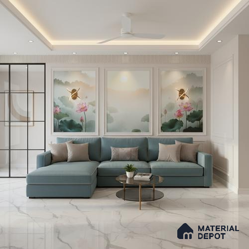 Marble Floor & Wall Large Format Tile TL 10209 Statuario Flip 6 ft x 4 ft Glossy Finish Vitrified Tile - 9 mm | Suitable for Living Room, Bedroom & Bathroom | Adhesive and Spacers Must be Used During Installation