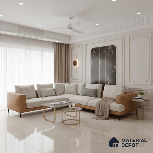Marble Floor & Wall Large Format Tile TL 10211 Iris Beige 6 ft x 4 ft Glossy Finish Vitrified Tile - 9 mm | Suitable for Living Room, Bedroom & Bathroom | Adhesive and Spacers Must be Used During Installation