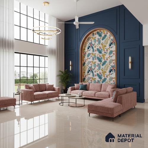 Marble Floor Large Format Tile TL 10213 Omani Beige 6 ft x 4 ft Glossy Finish Vitrified Colorbody Tile - 15 mm | Suitable for Living Room, Bedroom & Bathroom | Adhesive and Spacers Must be Used During Installation