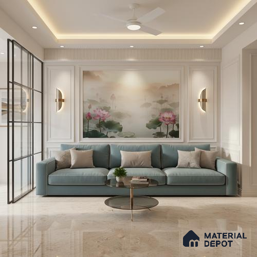 Marble Floor Large Format Tile TL 10217 Breccia Natural 6 ft x 4 ft Glossy Finish Vitrified Colorbody Tile - 15 mm | Suitable for Living Room, Bedroom & Bathroom | Adhesive and Spacers Must be Used During Installation