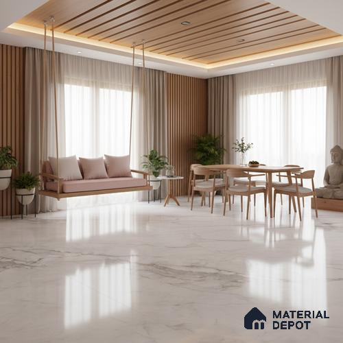 Large Format Marble Floor Tile TL 10219 Glacier Beach Glossy Finish Vitrified Tile - 15 mm | Suitable for Living Room, Bedroom, Office | Adhesive and Spacers Must be Used During Installation