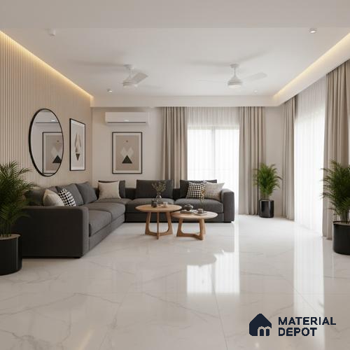 Large Format Marble Floor Tile TL 10220 Paris Bianco Glossy Finish Vitrified Tile - 15 mm | Suitable for Living Room, Bedroom, Office | Adhesive and Spacers Must be Used During Installation