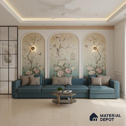 Large Format Marble Floor & Wall Tile TL 10254 Macroni Crema Carving Matte Finish Vitrified Tile - 9 mm | Suitable for Kitchen, Bathroom, Bedroom & Office | Adhesive and Spacers Must be Used During Installation