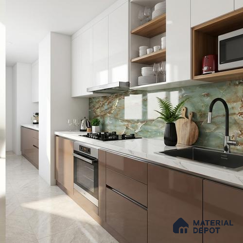 Marble Floor & Wall Tile TL 10278 Emerald Onyx 4 ft x 2 ft Glossy Finish Vitrified Tile - 9 mm | Suitable for Living Room, Bedroom & Bathroom
