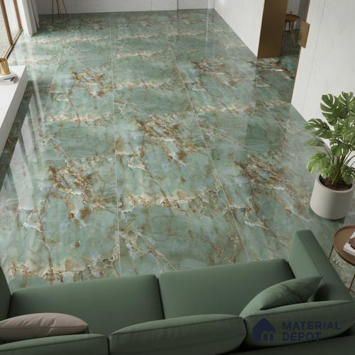 Marble Floor & Wall Tile TL 10278 Emerald Onyx 4 ft x 2 ft Glossy Finish Vitrified Tile - 9 mm | Suitable for Living Room, Bedroom & Bathroom