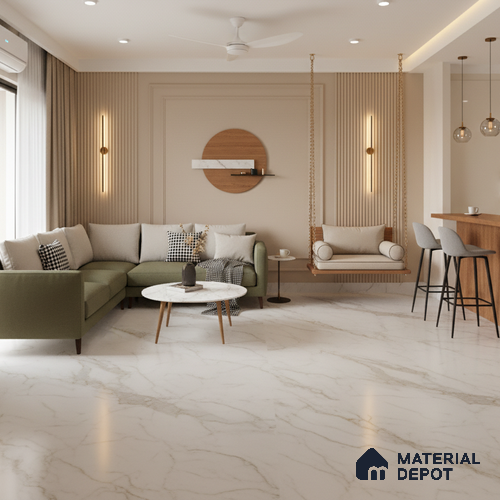 Marble Floor & Wall Large Format Tile TL 10279 Glister Gold 6 ft x 4 ft Satin Finish Vitrified Tile - 9 mm | Suitable for Living Room, Bedroom & Bathroom | Adhesive and Spacers Must be Used During Installation