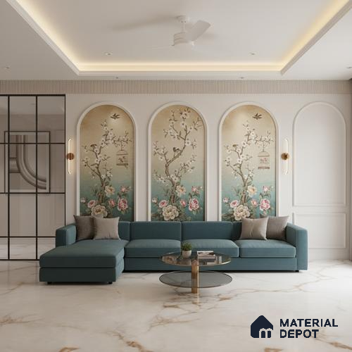 Marble Floor & Wall Large Format Tile TL 10280 Frozen Beige 6 ft x 4 ft Satin Finish Vitrified Tile - 9 mm | Suitable for Living Room, Bedroom & Bathroom | Adhesive and Spacers Must be Used During Installation