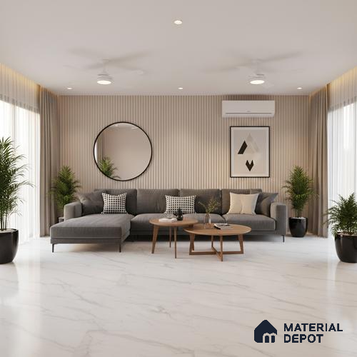 Marble Floor Large Format Tile TL 10281 Misty Pearl 6 ft x 4 ft Carving Matte Finish Vitrified Colorbody Tile - 15 mm | Suitable for Living Room, Bedroom & Bathroom | Adhesive and Spacers Must be Used During Installation