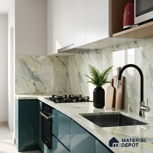 Floor & Wall Tile TL 10284 Rexona Green 4 ft x 2 ft PGVT Vitrified High Gloss Finish - 9 mm  Suitable For Living Room, Bedroom, Bathroom, Kitchen
