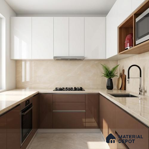 Marble Floor & Wall Tile TL 10301 Desert Beige 4 ft x 2 ft Glossy Finish Vitrified Tile - 9 mm | 4 Random Design | Suitable For Living Room, Bedroom, Dining Area