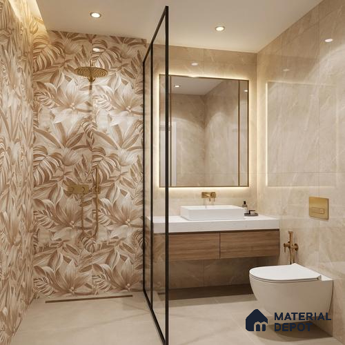 Floral Wall Tile TL 10301 B Desert Beige Decor 4 ft x 2 ft Glossy Finish Vitrified Tile - 9 mm  | Suitable For Living Room, Bedroom, Dining Area