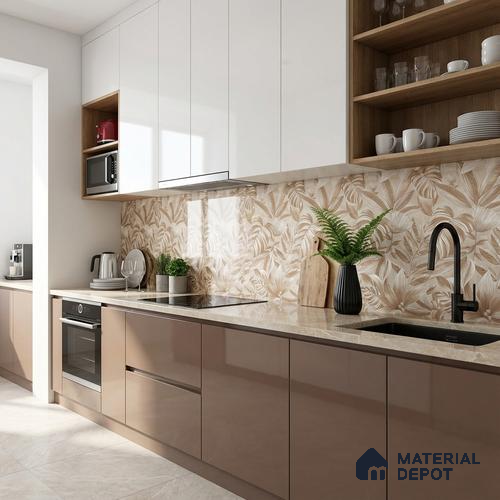 Floral Wall Tile TL 10301 B Desert Beige Decor 4 ft x 2 ft Glossy Finish Vitrified Tile - 9 mm  | Suitable For Living Room, Bedroom, Dining Area