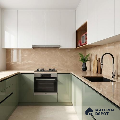 Marble Floor & Wall Tile TL 10301 C Desert Brown 4 ft x 2 ft Glossy Finish Vitrified Tile - 9 mm | 4 Random Design | Suitable For Living Room, Bedroom, Dining Area