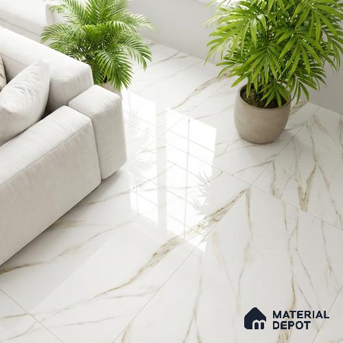 Marble Floor & Wall Tile TL 10303 Bulgary White 4 ft x 2 ft Glossy Finish Vitrified Tile - 9 mm | 5 Random Design | Suitable For Living Room, Bedroom, Dining Area