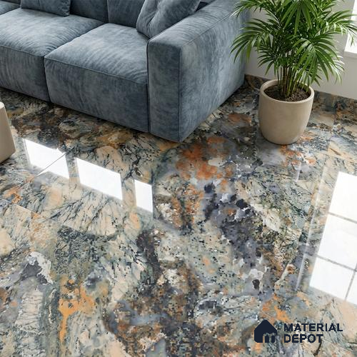 Multi Colour Marble Floor & Wall Tile TL 10306 Notturno Coal 4 ft x 2 ft Vitrified Glossy Finish - 9 mm