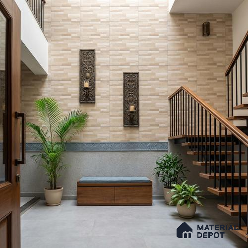 Wall Tile TL 10334 Danna Beige 2 ft x 1 ft Ceramic Matte Finish Tile - 9 mm | Suitable for Courtyard, Stair Lobby Wall, Balcony, Elevation
