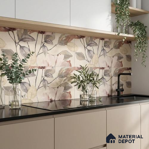 Floral Wall Tile TL 10336 B Enya Ivory Decor HL B 2 ft x 1 ft Ceramic Matte Finish Tile - 9 mm | Suitable For Kitchen, Bathroom Walls and Backsplashes | Please Expect a Slight Variation of Pattern