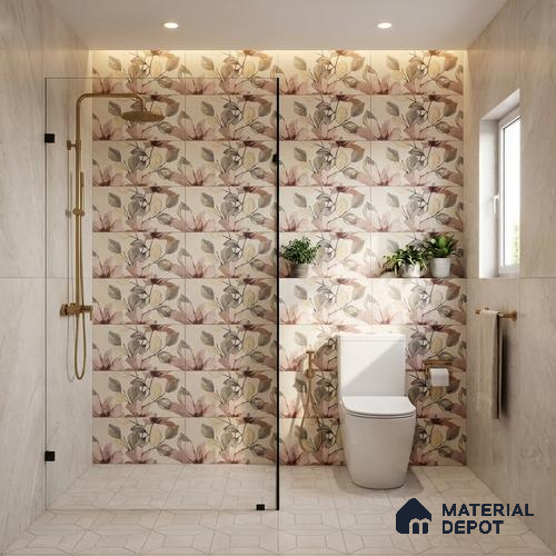 Floral Wall Tile TL 10336 Enya Ivory Decor HL A 2 ft x 1 ft Ceramic Matte Finish Tile - 9 mm | Suitable For Kitchen, Bathroom Walls and Backsplashes | Please Expect a Slight Variation of Pattern