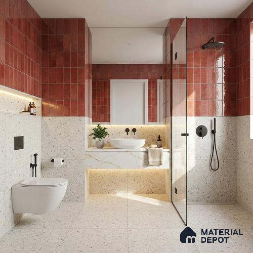Subway Look Floor Tile TL 10372 B Artistic clay 24 x 12 inch Glossy Finish Ceramic Tile - 9 mm | Suitable For Bathroom, Kitchen & Dining Area | Please Expect a Slight Variation of Pattern