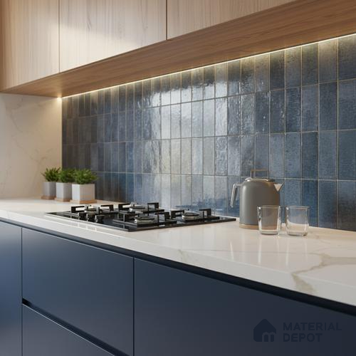 Subway Look Floor Tile TL 10372 Artistic blue 24 x 12 inch Glossy Finish Ceramic Tile - 9 mm | Suitable for Kitchen, Bathroom & Dining Area | Please Expect a Slight Variation of Pattern