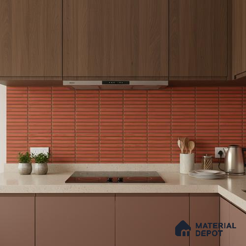 Subway Look Floor Tile TL 10373 Mendila Red 24 x 12 inch Matte Finish Ceramic Tile - 9 mm | Suitable for Kitchen, Bathroom & Dining Area | Please Expect a Slight Variation of Pattern