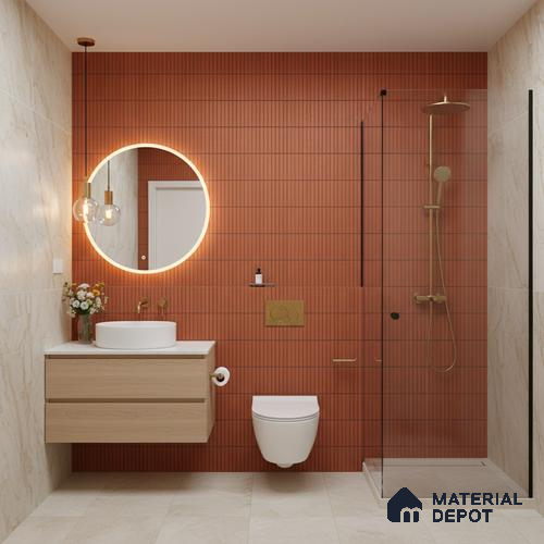 Subway Look Floor Tile TL 10373 Mendila Red 24 x 12 inch Matte Finish Ceramic Tile - 9 mm | Suitable for Kitchen, Bathroom & Dining Area | Please Expect a Slight Variation of Pattern