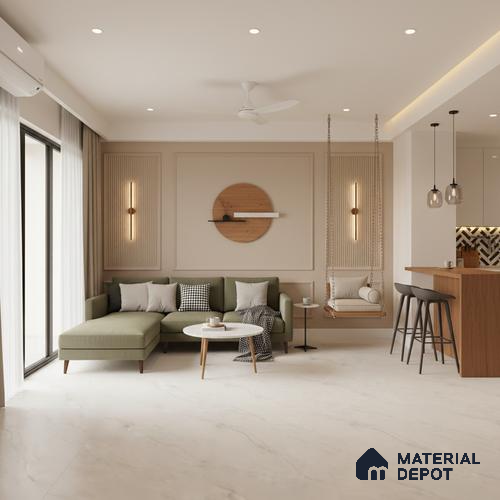 Marble Look Floor Tile TL 10375 SGH Roman Beige 6 ft x 4 ft Matte Finish Vitrified Tile - 9 mm | Suitable For living Room, Bedroom, Bathroom | Adhesive and Spacers Must be Used During Installation